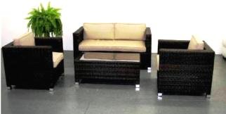 St.Croix All Weather Rattan Wicker Sofa Set - Black beige cushions