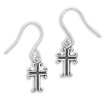 Oxidized Cross Children's Earrings on French Wire