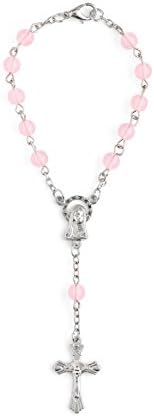 Pink Mini Rosary Bracelet with Silver Plated Chain-48 Pieces by Favorvillage