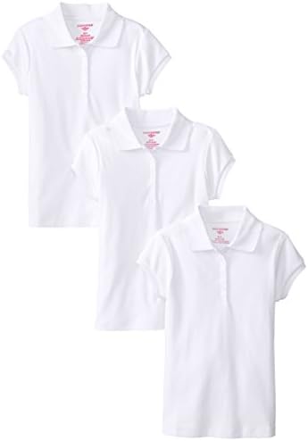 Dockers Little Girls'  Uniform 3 Pack Short Sleeve Polo Bundle, White, Medium