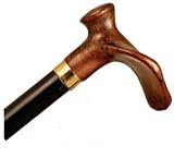 Wood Cane With Contour Handle, Left Hand, Mocha Handle, Black Shaft
