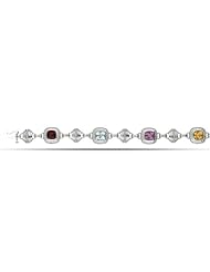 Sterling Silver Rhodium Plated Tennis Bracelet With Citrine, Amethyst, Aqua Marine, Garnet And Pave Set Cz - 7.5 Inches