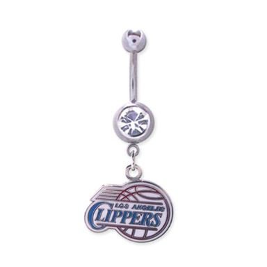 Los Angeles Clippers 316L Stainless Steel Belly Ring with Cubic Zirconia - 14G - 5/8 Inch Bar Length - Sold Individually