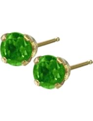 Genuine 2.5mm Emerald 14 Karat Yellow Gold Round Earrings