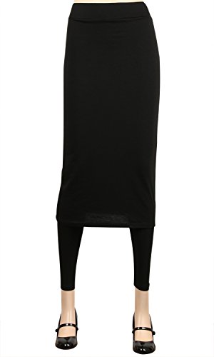 ililily Long Knee Length Skirt with Full length Slim Stretch Active Leggings
