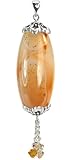 Natural Agate Barrel w. Swarovski Crystal Tassel Dangle Pendant Sterling Silver (2072)