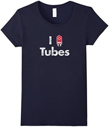 Women's I Love Tubes Vacuum Tube Guitar Amp T-shirt Large Navy