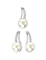 14K White Gold 0.12 cttw Calming Drop Style Diamond and White Pearl Set