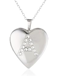 Momento Lockets Silver Swarovski Crystal Initial A Locket Necklace, 18"