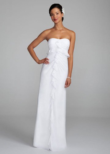 David’s Bridal Wedding Dress: Strapless Chiffon Dress with Ruffle Detail Style 460849