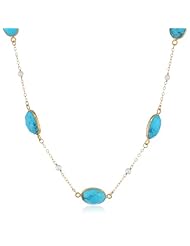 5 Station Faceted Bezel and White Freshwater Cultured Pearl Tin Cup Gold over Silver Chain Necklace, 16"+2" Extender