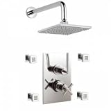 Twin Thermostatic Shower Valve with built-in diverter with 4 Square body jets and fixed head