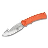 Buck Boone & Crockett Safety Series BuckLite MAX Fixed Knife with Guthook and Dynaflex Rubber Handle (Orange, 8 3/4-Inch overall)