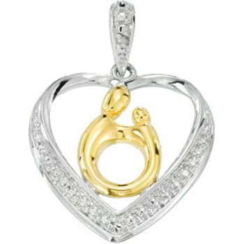Sterling Silver 18K Yellow Gold Diamond Heart Mother and Child Pendant by Janel Russell