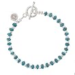 Blue Apatite Gemstone and Sterling Silver Nugget Beaded Toggle Bracelet with Small Lotus Flower Charm in Sterling Silver, 7" Length, #7956