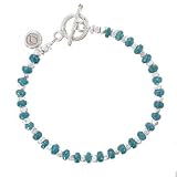 Blue Apatite Gemstone and Sterling Silver Nugget Beaded Toggle Bracelet with Small Lotus Flower Charm in Sterling Silver, 7