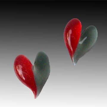 Ohio State Buckeyes Hand Blown Glass Scarlet and Grey Half and Half Heart Earrings, Post, Clip, or French Hook