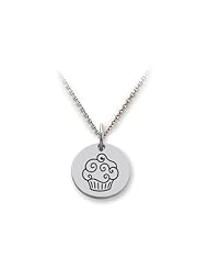 Stellar White (tm) 925 Sterling Silver Disc Charm - Cupcake - 16 To 18 Inch Adjustable Chain Included