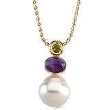 14K White or Yellow Gold Paspaley South Sea Cultured Pearl, Peridot and Amethyst Pendant
