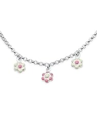 Unicornj Sterling Silver Childrens Necklace with Pink Flower Charms