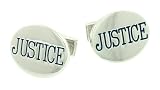JJ Weston unusual silver plated and enamel justice lawyer or legal cufflinks with presentation box. Made in the U.S.A