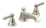 2 Handle Lever Widespread Lavatory Faucet Pinstripe Brushed Nickel