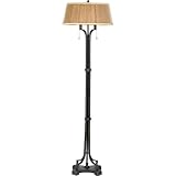 Quoizel Q611F Marseilles 2-Light Floor Lamp with Natural String Shade with Tan Fabric Backing, Dark Bronze Patina Base