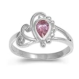 Sterling Silver Baby Ring with Pink CZ - 2mm Band Width - 10mm Face Height - Sizes: 1-4