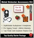 Metal Detector Accessory Kit (Silver Value Kit): Includes DepthMaster Audiophone II Metal Detector Headphone, Pro Digging Trowel, and a Two Reale Gold Doubloon Replica Coin.