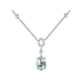 3.50 cts 925 Sterling Silver Oval Genuine Aquamarine Necklace LIFETIME... by Finejewelers