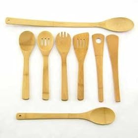 8 Piece Bamboo Spoon and Turner Set With Extra Large Spoons by ThinkBamboo - Utensils