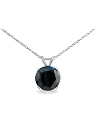 2ct Black Diamond Solitaire Pendant in 14K White Gold, 18" Chain