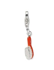 Sterling Silver Orange Enameled Hair Brush w/Lobster Claw Clasp Clasp Charm