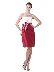 Strapless Two-Toned Knee Length Satin Sheath Party Dress/Mini Dress  With a Ribbon 