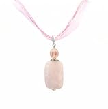 Necklace - N27 - Genuine Semi Precious Gemstone on Five-Strand Organza and Cotton Cord + 2' Extension Chain - Oval Shape ~ Rose Quartz