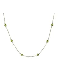 Sterling Silver with 10 Peridot Round Cabochon Necklace, 18"