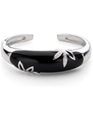 Sterling Silver Genuine Onyx & Diamond Cuff Bracelet by US Gems
