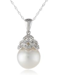 14k Yellow Gold 9.0-10.0mm South Sea Cultured Pearl Pendant Necklace (0.06 cttw, G-H Color, I1-I2 Clarity), 17"
