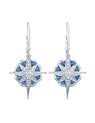 14K White Gold 0.62cttw Round White Diamond & Blue Sapphire Gemstone Earrings