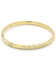 14K Yellow Gold 5mm Diamond Cut Heart 2.5 Diameter Adjustable Bangle Bracelets