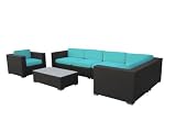 Outdoor Patio Wicker Sofa Sectional 7 Pc Set Espresso/Turquoise - All Weather & Free Shipping!