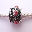 Murano Style Antique Silver Plated Column Shaped Spacer Bead Fits Pandora with Red Stones and Little Balls (1)