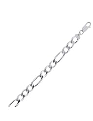 sterling silver rhodium plated 20" 9.5mm polish diamond cut figaro chain with lobster clasp 20 inches long