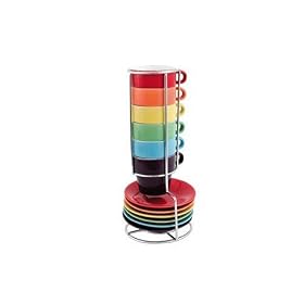 ESPRESSO stacked stacking set COFFEE cups saucer TOWER by Present Time