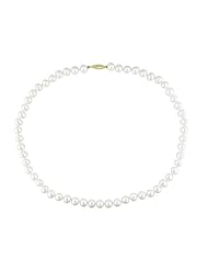 14K Yellow Gold Freshwater White Pearl Necklace With Fisheye Clasp (6-6.5 mm)