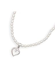 MMA Silver - 14 inch+1 inchExtension Cultured Freshwater Pearl Necklace with Heart and CZ Pendant