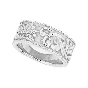 14K White Gold Floral Design Wedding Band - Sizes 6-8. No half sizes.