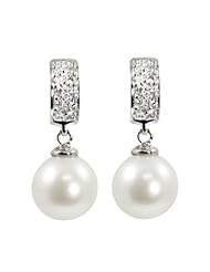 14K white gold cultured 7.5-8mm freshwater pearl and diamond (.135ctw) earrings