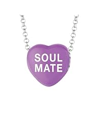 Sterling Silver 12mm Purple enamel Sweethearts SOUL MATE Heart Pendant