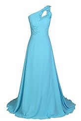 Sexy A-line  Applique Backless One Shoulder Sleeveless Empire   Waistline Chiffon Evening Dress/Prom Dress/Party Dress/Wedding Dress  with a Brush/Sweep Train  With Ruffles